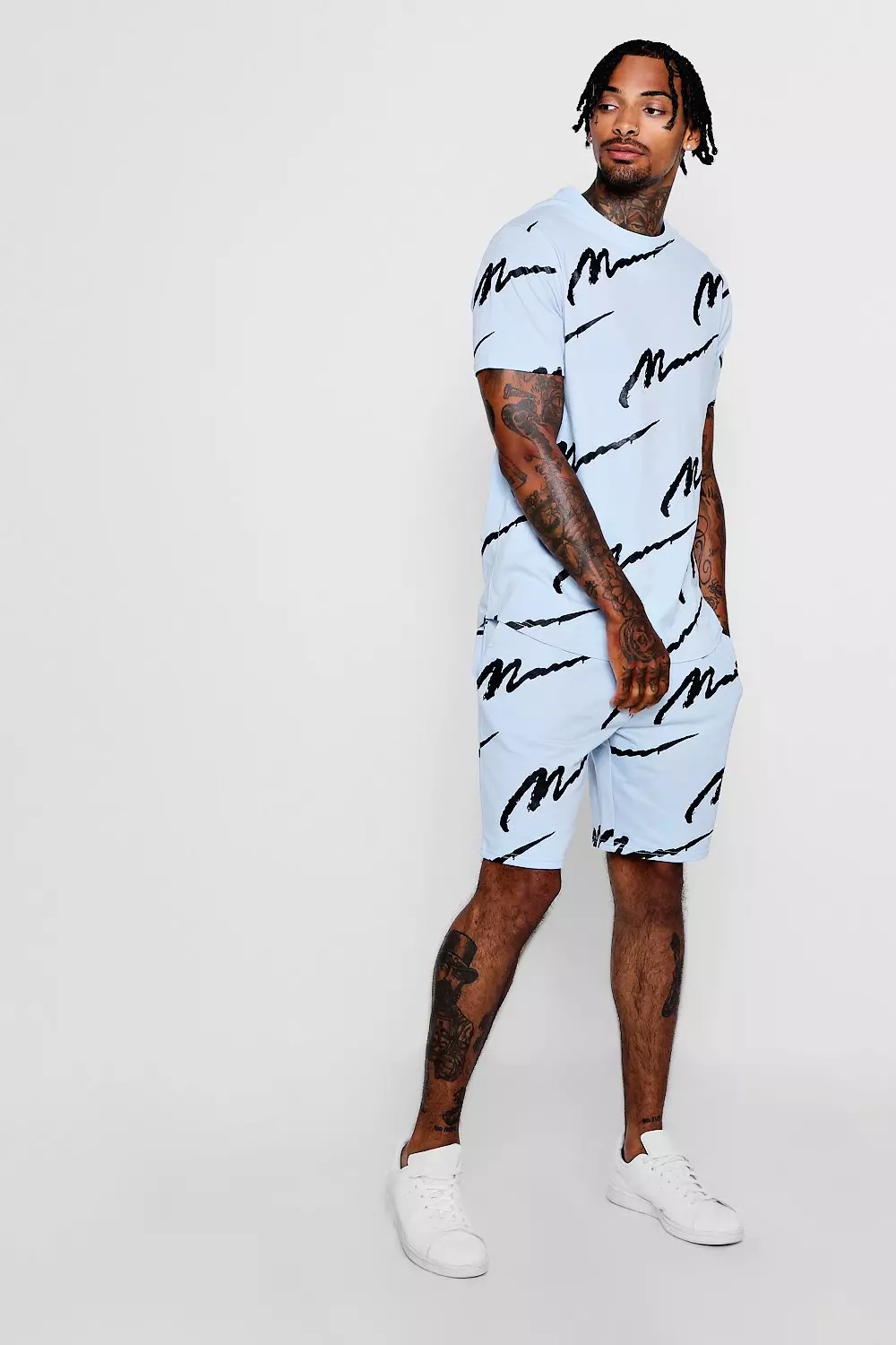 MAN All Over Print T Shirt Short Set boohooMAN USA